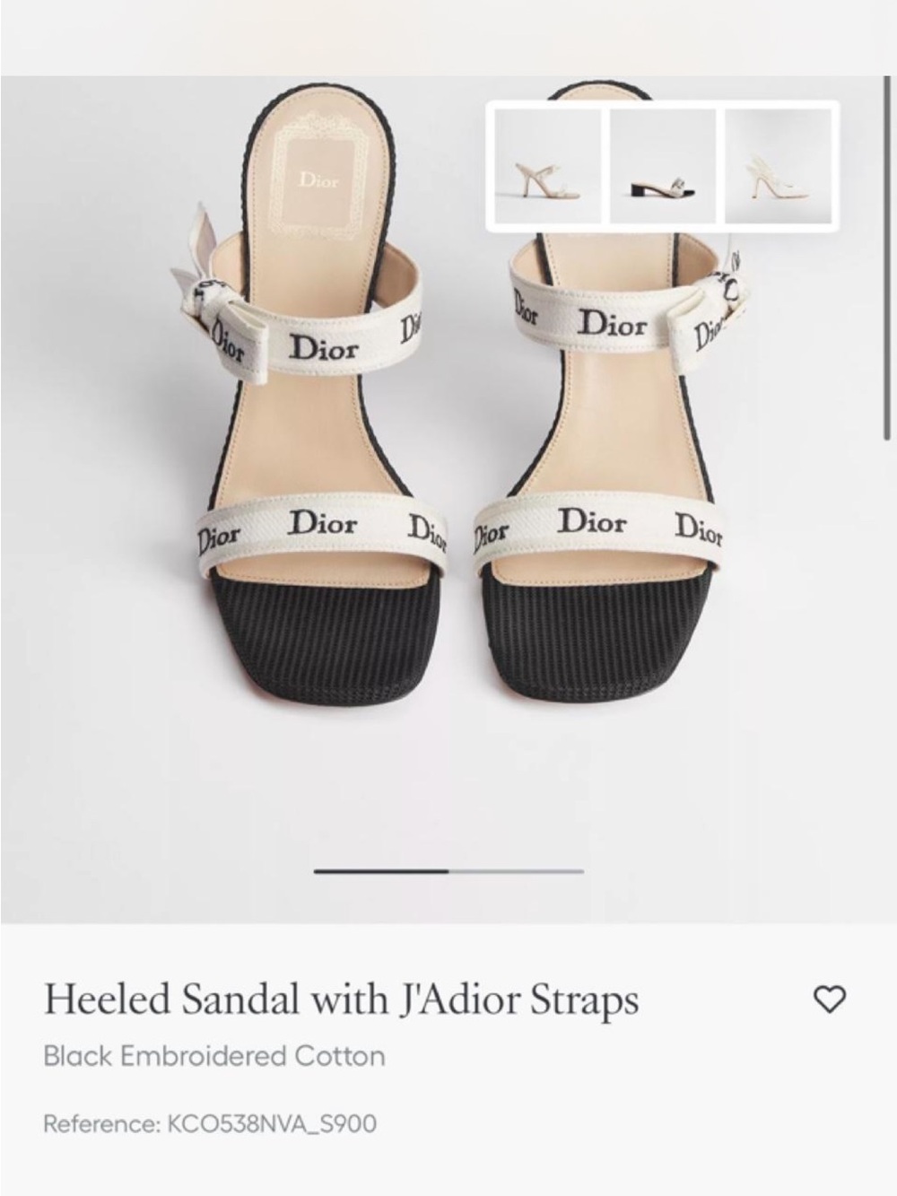Dior Embroidered Strap Heeled Sandal in Black and White